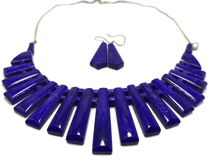 Beautiful Blue Lapis Lazuli Necklace And Earrings Set