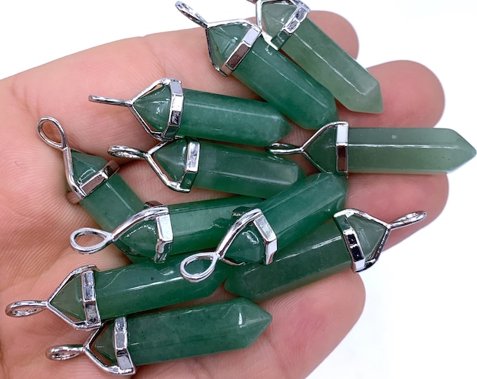 11 Pcs Beautiful Green Color Aventurine Pendants - Aventurine - Aventurine Stone - Aventurine Pendant - Aventurine Green Pendants - Pendants