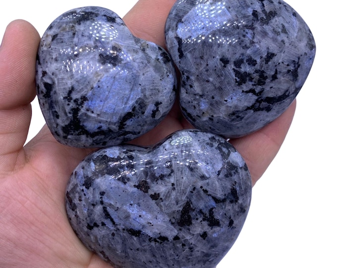 Best Quality Blue Color Larvikite Heart - Larvikite Heart -  Larvikite Stone - Blue  Larvikite Heart stone - Blue Larvikite Heart 3 Pcs