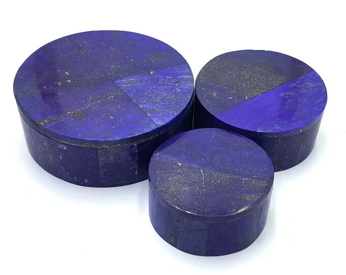 Lapis Lazuli Round Box Set - Lapis Round Boxes Set - Lapis Lazuli, Lapis Lazuli Boxes - Lapis Lazuli Box - Lapis Box - Lapis Stone Box Set