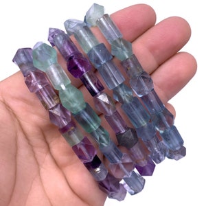 Purple Fluorite Crystal Bracelet - Polished Stone Beads