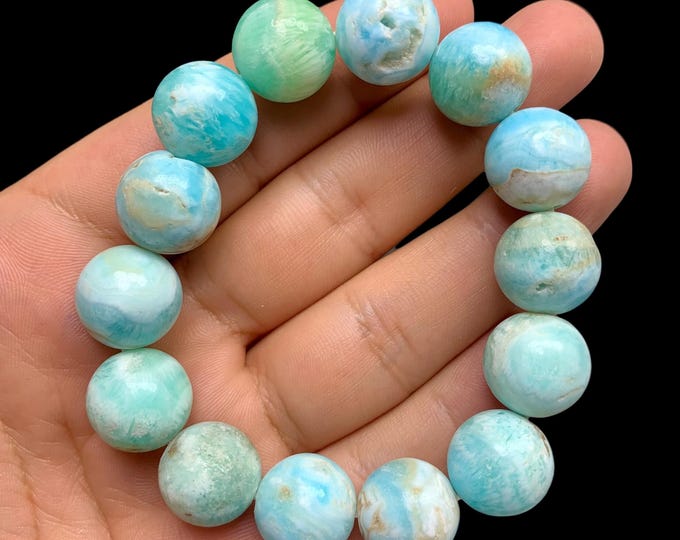 Blue Aragonite Bracelet: Polished Crystal Healing Stone, Afghanistan