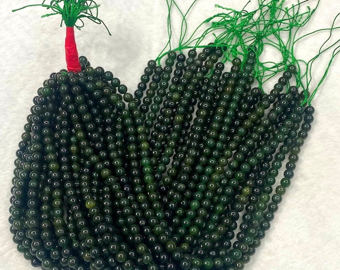 1030 Grams Amazing Green Color Beautiful Nephrite Jade Round Beads Strands