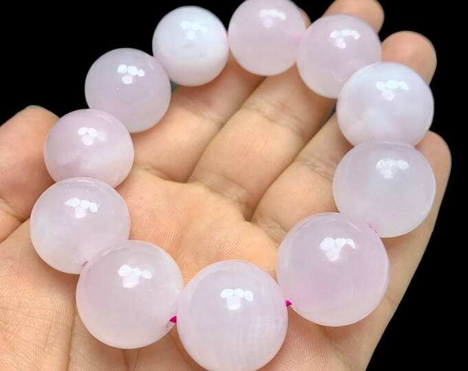 UV-Reactive Pink Mangano Calcite Large Beads Bracelet, Mangano Calcite Bracelet, Mangano Calcite Pink Beads Bracelet, Pink Calcite Bracelet