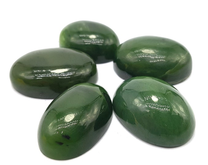 58 Grams Green Nephrite Jade Cabs -  Nephrite Jade Cabochons -  Nephrite Cabochons -  Nephrite Crystals -  Healing Jade -  Green Jade,5 Pcs