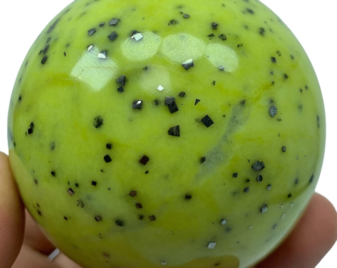 Top Quality Yellow Serpentine And Pyrite Sphere: Polished Afghan Gemstone 570g