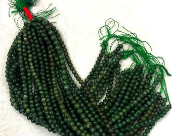 Green Nephrite Jade Round Beads: Polished Gemstone Strands