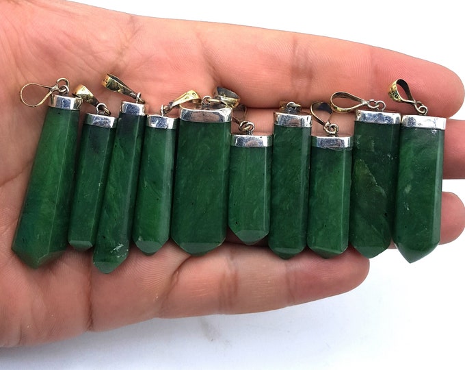 Natural Green Color Nephrite Jade Pendants 15 Pieces