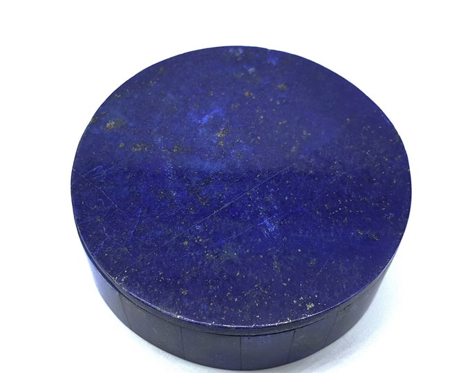 Royal Blue Lapis Lazuli Hand Crafted Circle Box For Jewelry - Decoration - Collections - Gifts 78*24mm