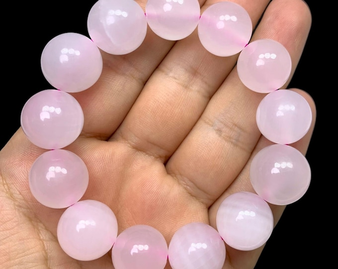Best Quality UV-Reactive Pink Mangano Calcite Large Beads Bracelet, Mangano Calcite Bracelet, Mangano Calcite Pink Beads Bracelet, Calcite