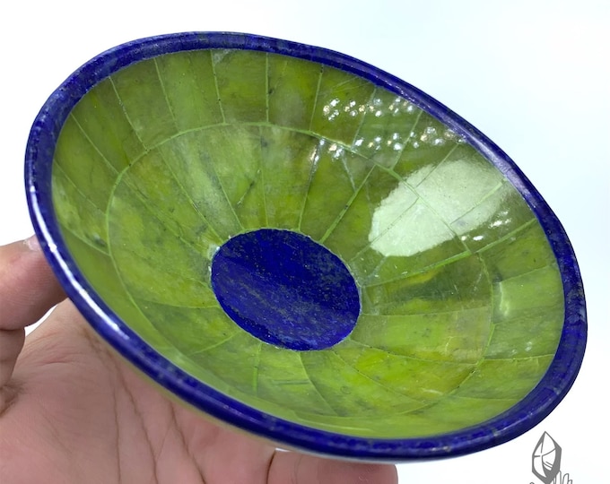 Top Quality Green King Shah Maqsood Jade Plus Lapis Lazuli Round Bowl - Lapis Bowl - Shah Maqsood Bowl Crystal 280 Grams