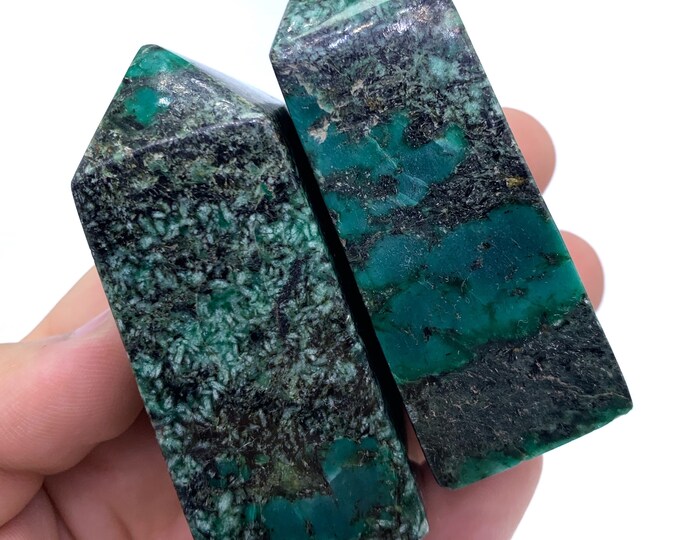 2 Pcs Beautiful Green Color Hydro Garnet Towers - Hydro Garnet Obelisks - Green Dots Hydro Garnet - Hydro Garnet Tower Stone