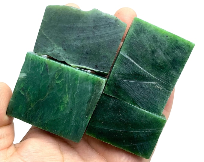 4 Pcs Beautiful Green Nephrite Jade Tile, Nephrite Jade Tile, Jade Tile, Nephrite Tiles, Nephrite Jade Tiles, Nephrite Jade Slices