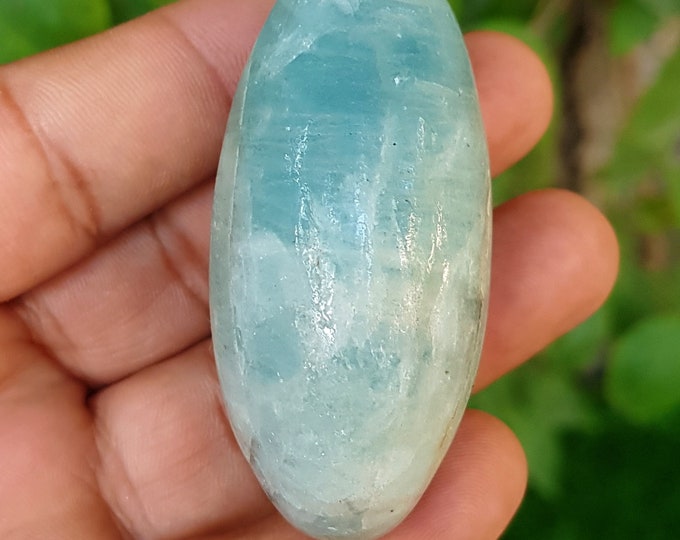Amazing Color Pure Aquamarine Cucumber Shape Massage From Afghanistan