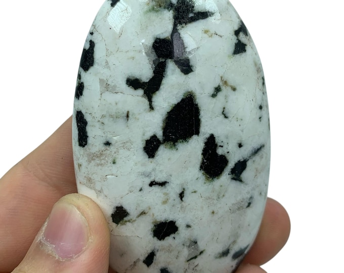 Beautiful Black Tourmaline on Quartz Palmstone, Massage Gemstones