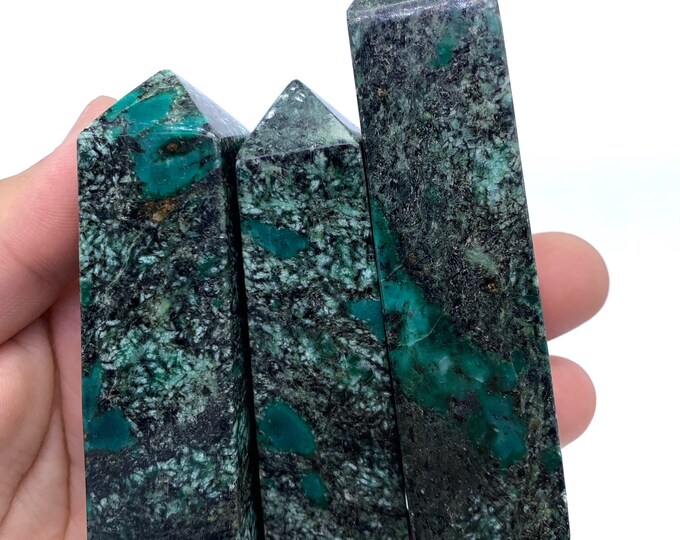 3 Pcs Beautiful Green Color Hydro Garnet Towers - Hydro Garnet Obelisks - Green Dots Hydro Garnet - Hydro Garnet Tower Stone