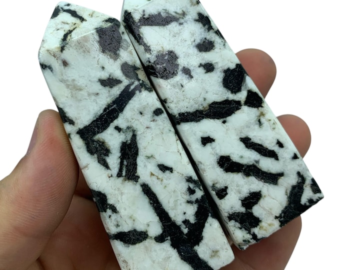 2 Pcs Black Tourmaline on Quartz Tower, Obelisk Gemstones