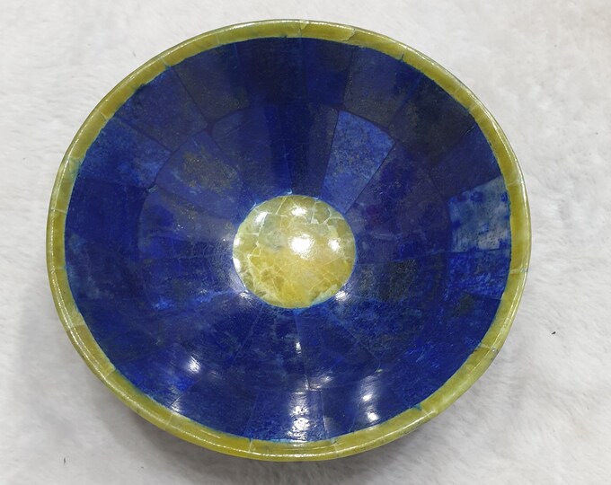 Top Quality Green King Shah Maqsood Jade Plus Lapis Lazuli Round Bowl - Lapis Bowl - Shah Maqsood Bowl 300 Grams
