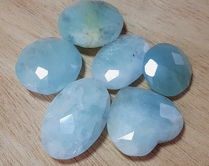 6 Pcs Sky Blue Aquamarine Hearts & Palm Stones - Aquamarine Palm Stones - Aquamarine Hearts - Aquamarine Stone Hearts - Aquamarine Palmstone