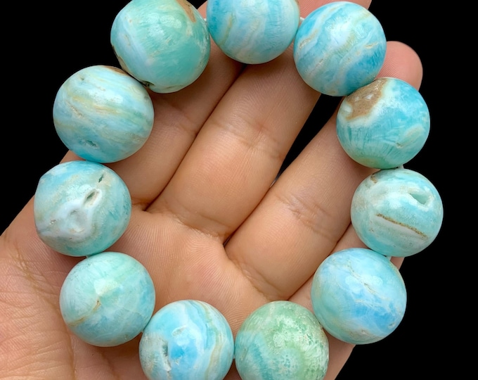 140g Blue Aragonite Bracelet: Polished Crystal Healing Stone, Afghanistan