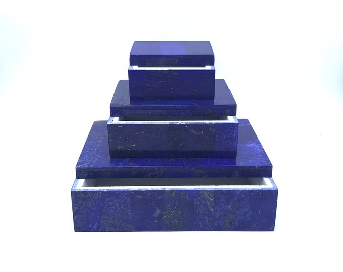Amazing Quality Lapis Lazuli 3 Pieces Rectangular Jewellery Boxes Set