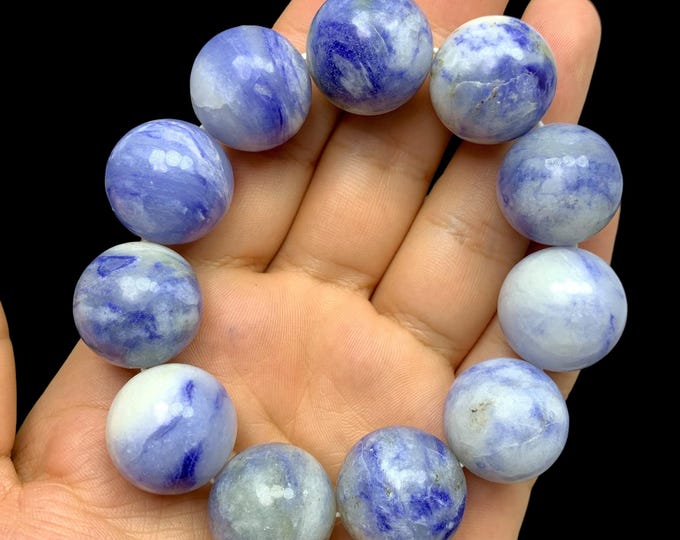 145g Blue Afghanite Stone Bead Bracelet: Polished Gemstone Jewelry