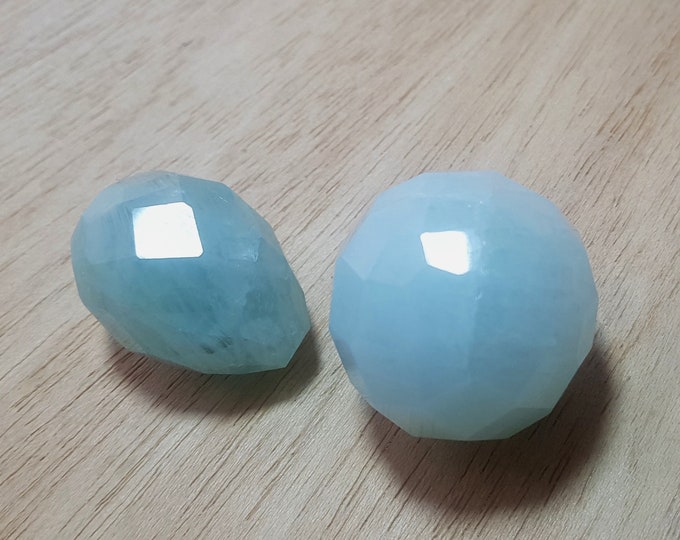 Sky Blue Faceted Aquamarine Sphere, Egg 131 Grams