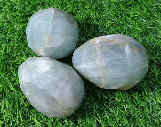 370 Grams Beautiful Faceted Blue Aquamarine Eggs And Sphere From Afghanistan