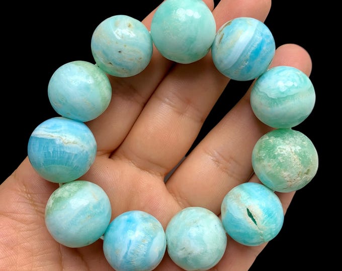 130g Blue Aragonite Bracelet: Polished Crystal Healing Stone, Afghanistan