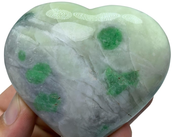 Polished Hydrogrossular Garnet Heartstone: Green Gemstone Heart