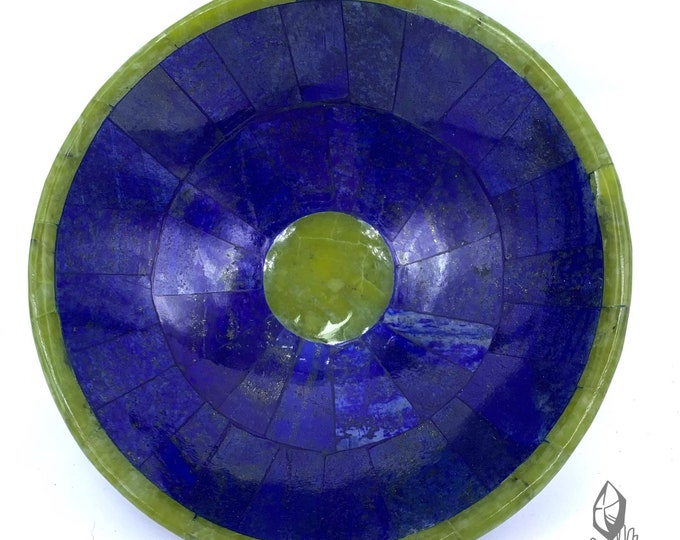 270 Grams Top Quality Green King Shah Maqsood Jade Plus Lapis Lazuli Round Bowl - Lapis Bowl - Shah Maqsood Bowl