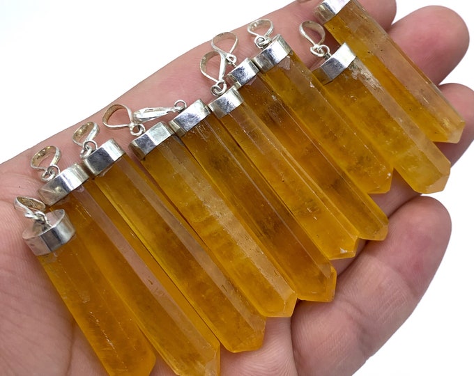 10 Pcs High Quality Yellow Lemon Calcite Pendants - Calcite Crystals - Pendants Stone Yellow Pendants - Lemon Stone - Lemon Calcite Pendants