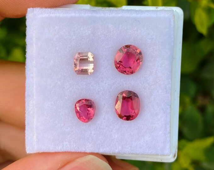 Beautiful Lustrous Red Facet Tourmaline Gemstone 4 Pieces