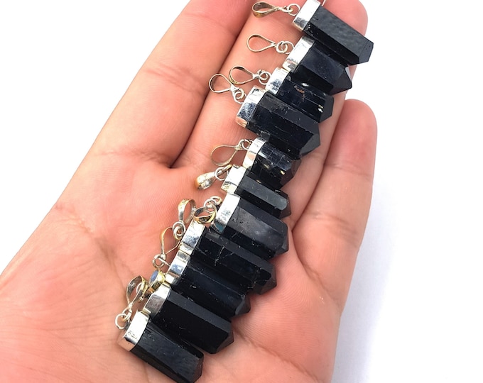 Beautiful Polished Black Tourmaline 10 Pendants