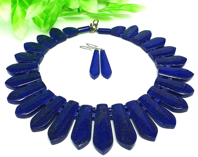Lapis Lazuli - Lapis Lazuli Necklace - Lapis Necklace - Lapis Necklace With Earrings - Lapis Stone - Healing Stone,Lapis Stone Necklace