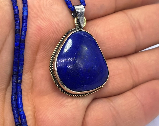 12g - Beautiful Lapis Lazuli Necklace - Lapis Lazuli Locket - Lapis Lazuli - Lapis Lazuli Stone - Lapis Cabochon Strand - Lapis Strand