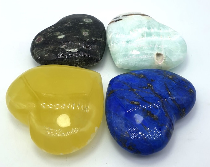 Beautiful Lapis Lazuli - Lemon Calcite - Ruby Zoisite - Caribbean Calcite Hearts