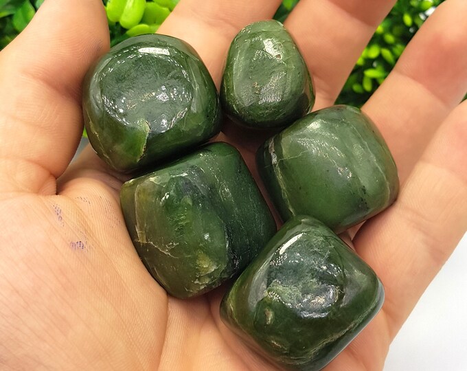 200 Grams Top Quality Green Color Nephrite Jade - Nephrite Jade Tumbles - Nephrite Stone - Green Nephrite - Green Nephrite Tumbles - 5 Pcs