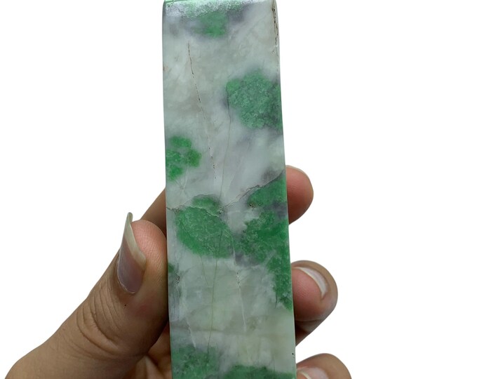 Polished Hydrogrossular Garnet Obelisk: Green Gemstone Tower