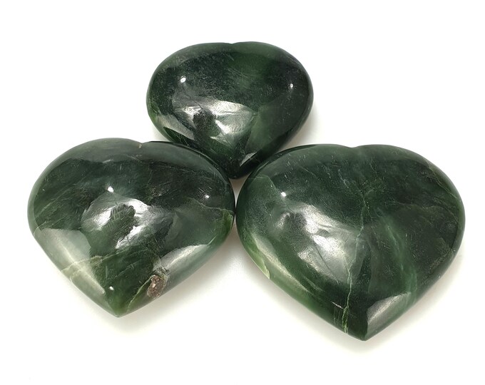 Beautiful Dark Green Color Beautiful Nephrite Jade Hearts 433 Grams