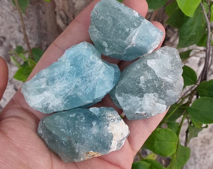 Great Quality Blue Color Rough Aqumarine - Blue Aquamarine - Aquamarine Stone 4 Pieces