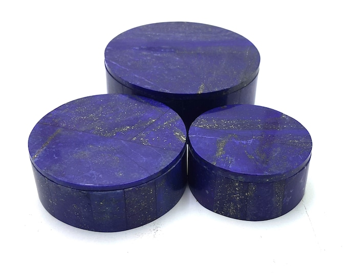 Beautiful Lapis Lazuli Round Box Set - Lapis Round Boxes Set - Lapis Lazuli, Lapis Lazuli Boxes - Lapis Lazuli Box - Lapis Box - Lapis Stone