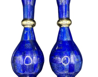 Polished Lapis Lazuli Vases Pair - Afghanistan Decor (12 Inches)