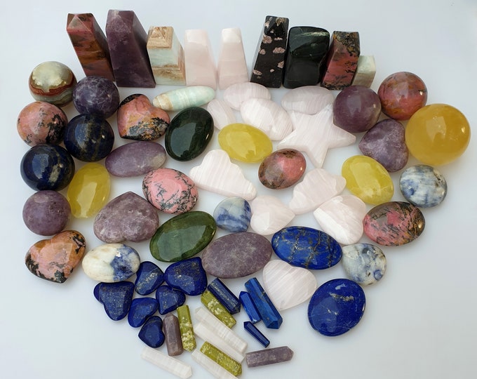 Beautiful Mix Stones Lot - Lapis Lazuli - Nephrite Jade - Caribbean Calcite - Lepidolite - Rhodonite - Calcite - 6.5 Kg
