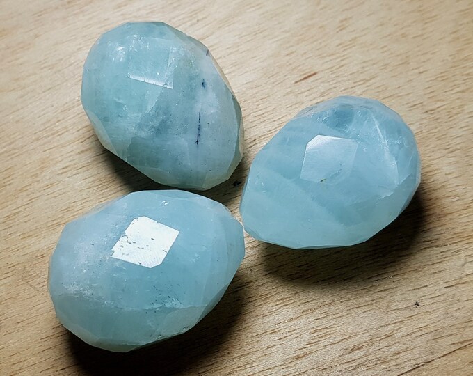 291 Grams Best Quality Sky Blue Aquamarine Faceted Eggs 3 Pieces