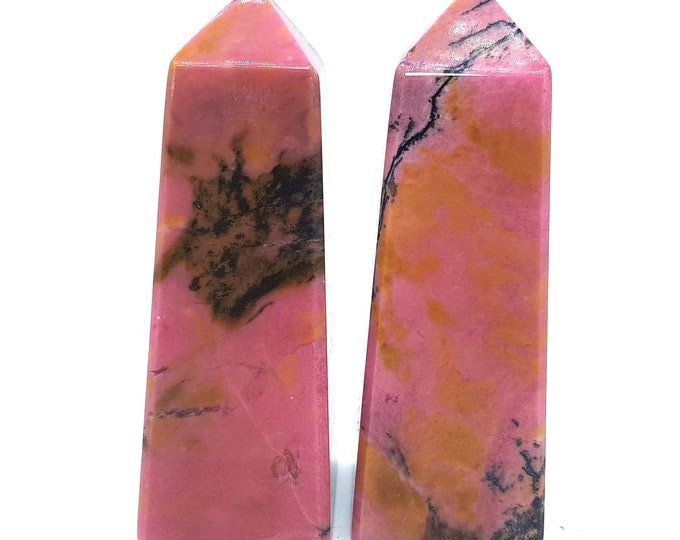 Pink Color Rhodonite Stone Twins Towers