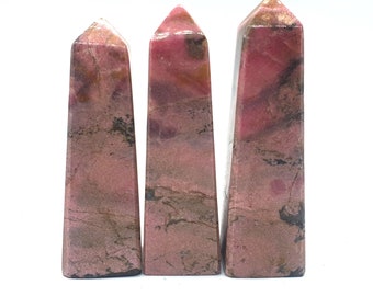 Pink Rhodonite Towers: Polished Crystal Healing Stones (3 Pcs, 976 Grams)