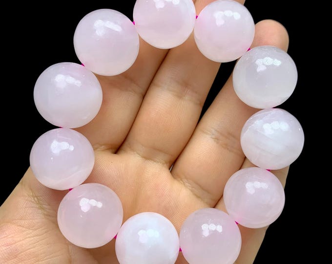 135g UV-Reactive Pink Mangano Calcite Bracelet: Large Polished Beads