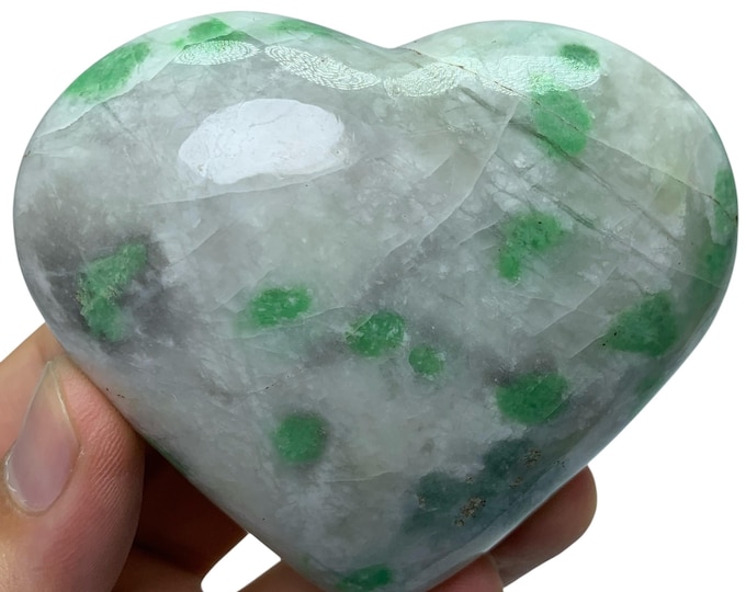 Polished Hydrogrossular Garnet Heartstone: Green Gemstone Heart