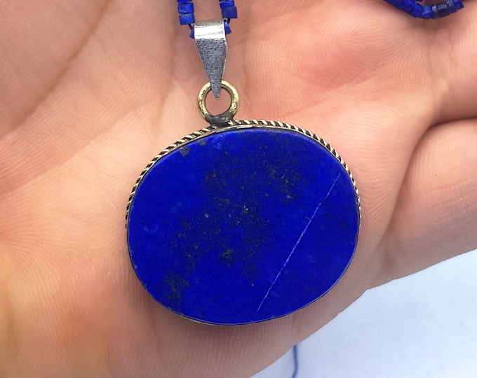 25g - Beautiful Lapis Lazuli Necklace - Lapis Lazuli Locket - Lapis Lazuli - Lapis Lazuli Stone - Lapis Cabochon Strand - Lapis Strand